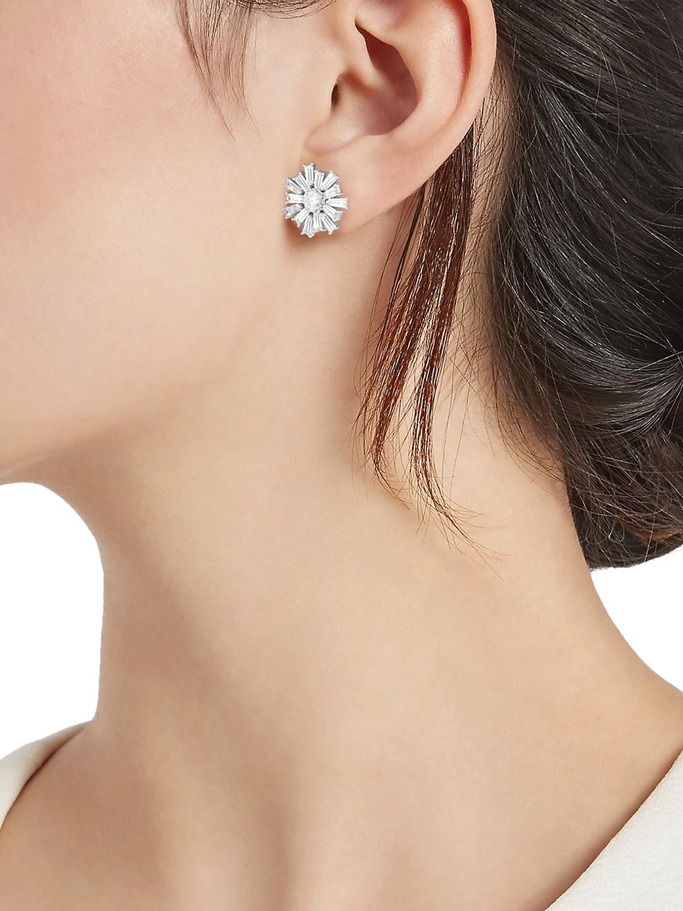 Rhodium Plated Cubic Zirconia 925 Silver Cubic Zirconia Flower Stud Earrings