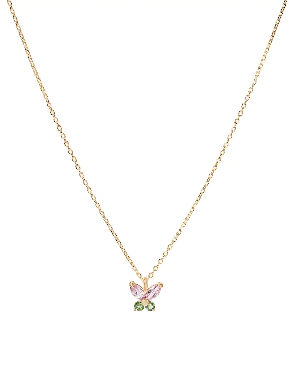 Watermelon 14K Yellow Gold, Pink Sapphire, Tsavorite Butterfly Pendant Necklace