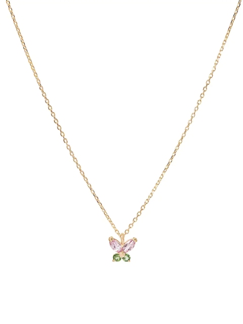 Watermelon 14K Yellow Gold, Pink Sapphire, Tsavorite Butterfly Pendant Necklace