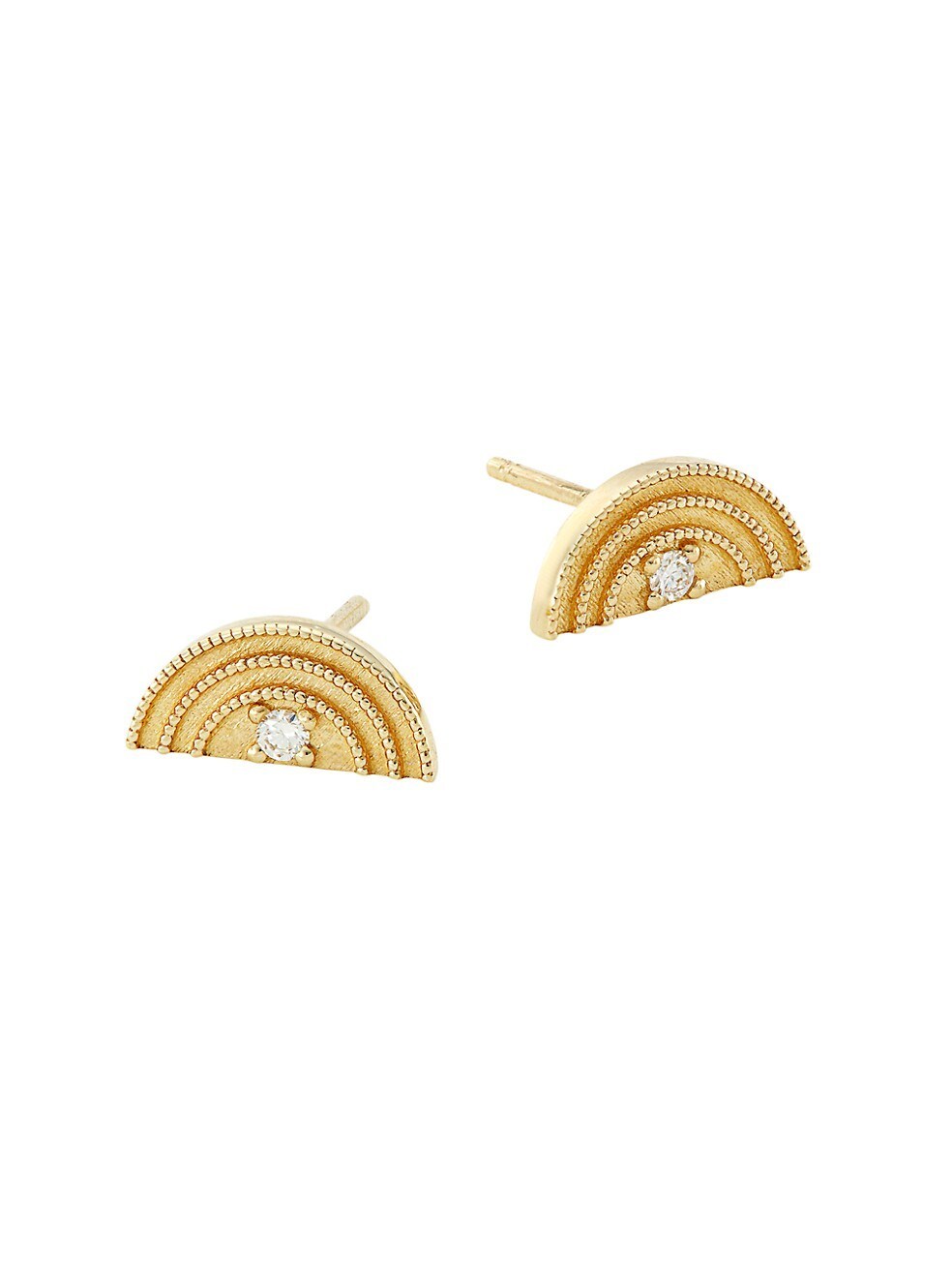 14K Yellow Gold Diamond Mini Rainbow Stud Earrings in 925 Silver