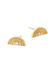 14K Yellow Gold Diamond Mini Rainbow Stud Earrings in 925 Silver