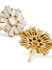 18K Gold Plated 925 Silver Cubic Zirconia Flower Stud Earrings