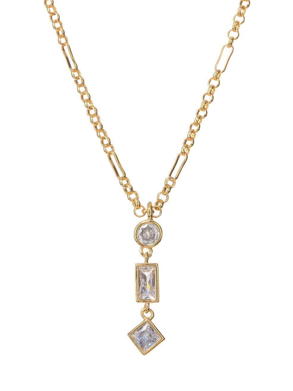14K Gold Plated Cubic Zirconia Charm Necklace 925 Silver