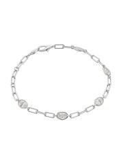 Rhodium Plated Oval Cubic Zirconia Paperclip Chain Bracelet