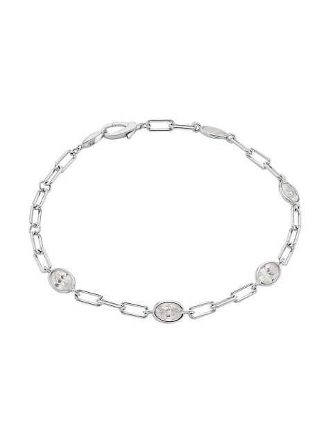 Rhodium Plated Oval Cubic Zirconia Paperclip Chain Bracelet