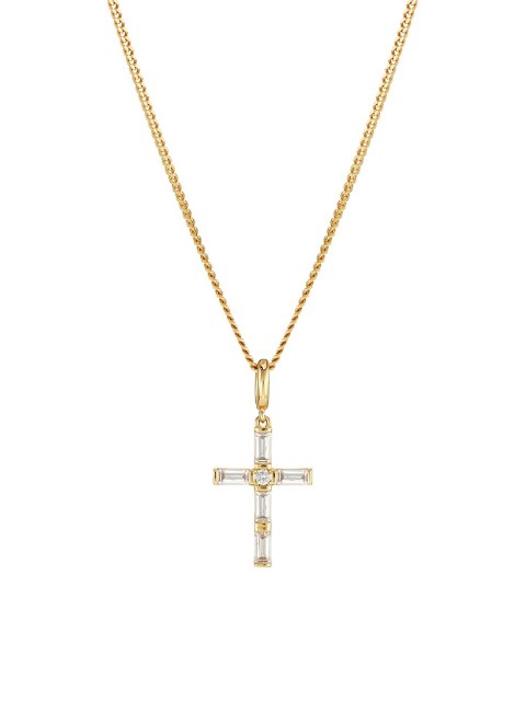 18K Goldplated Cubic Zirconia Cross Necklace 925 Silver Jewelry