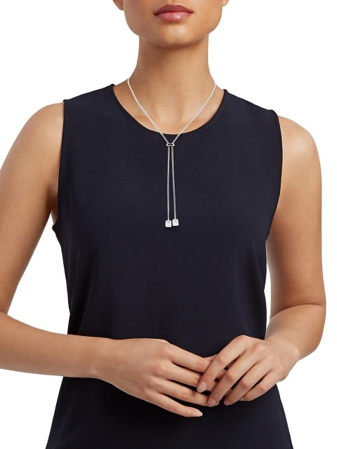 925 Sterling Silver Rhodium Plated Cubic Zirconia Lariat Necklace