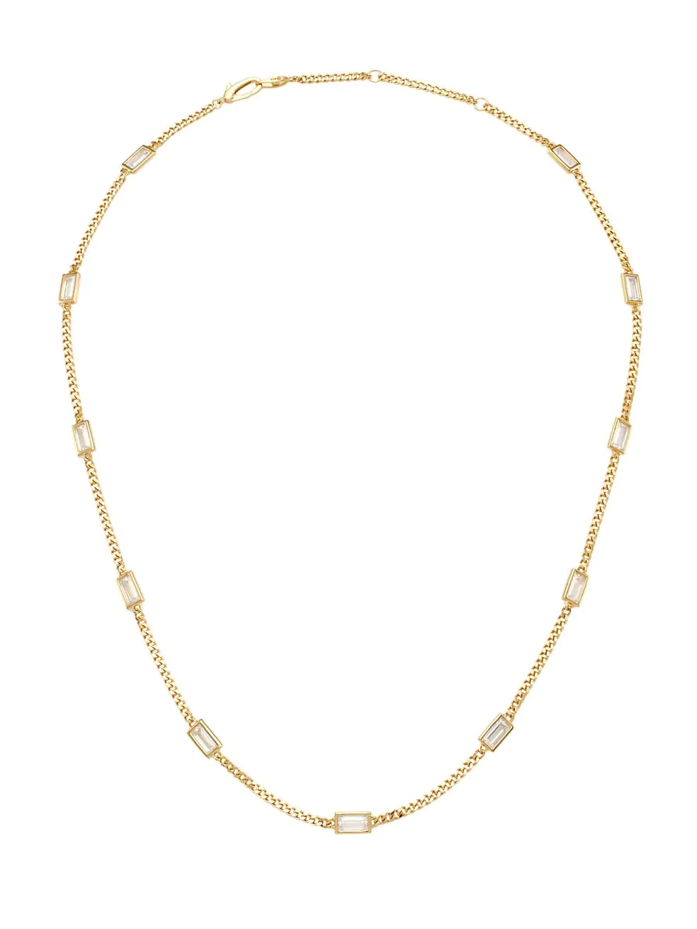 18K Goldplated Baguette Cubic Zirconia Curb Chain Necklace