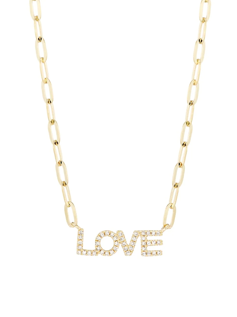 14K Yellow Gold Diamond Paperclip Chain Love Necklace