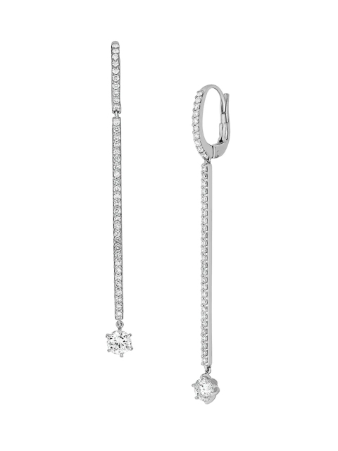 18K White Gold & Fake Diamond Long Matchstick Drop Earrings