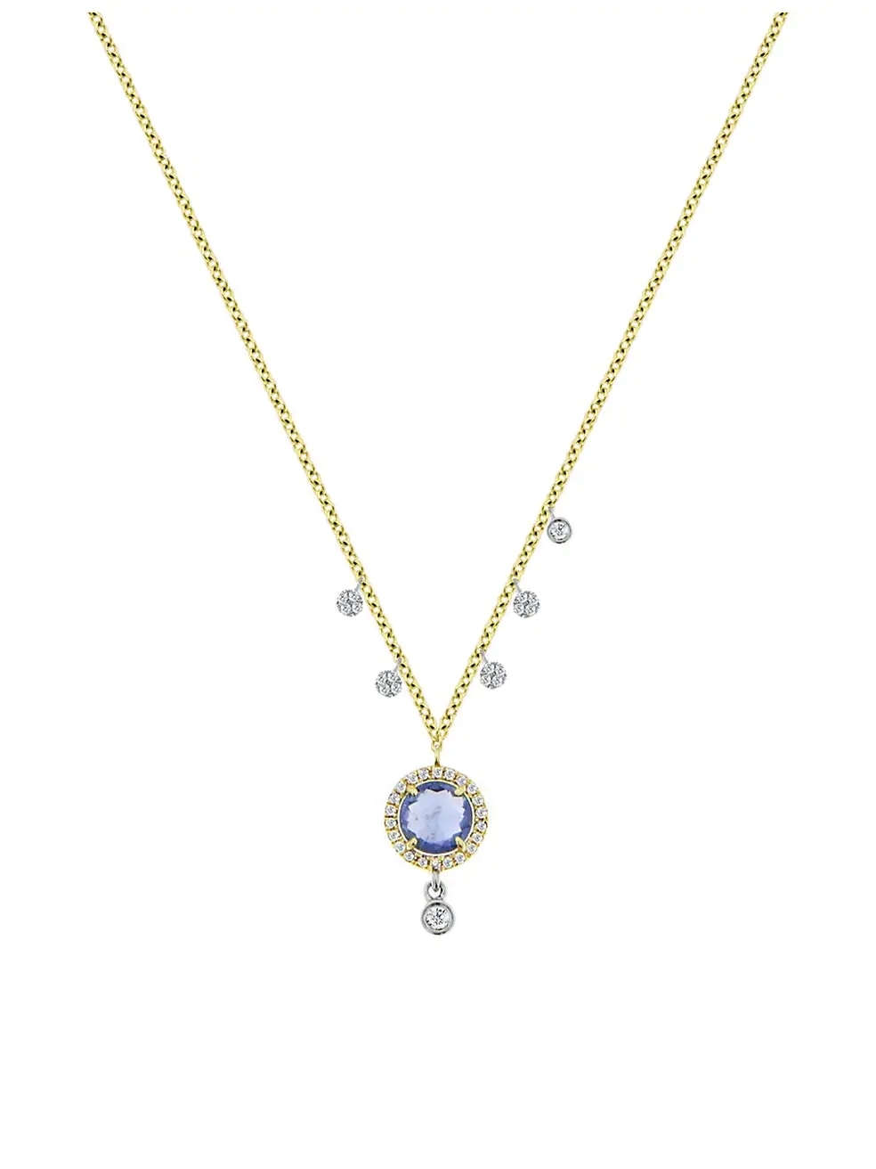 Blue Sapphire Fake Diamond Necklace in Yellow Gold