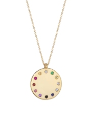14K Gold Multi-Stone Rainbow Circle Medallion Necklace