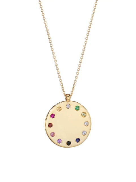 14K Gold Multi-Stone Rainbow Circle Medallion Necklace