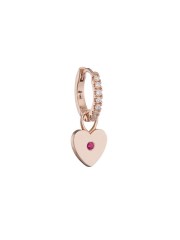 Celestial Heart 14K Rose Gold, Diamond & Ruby Huggie Hoop