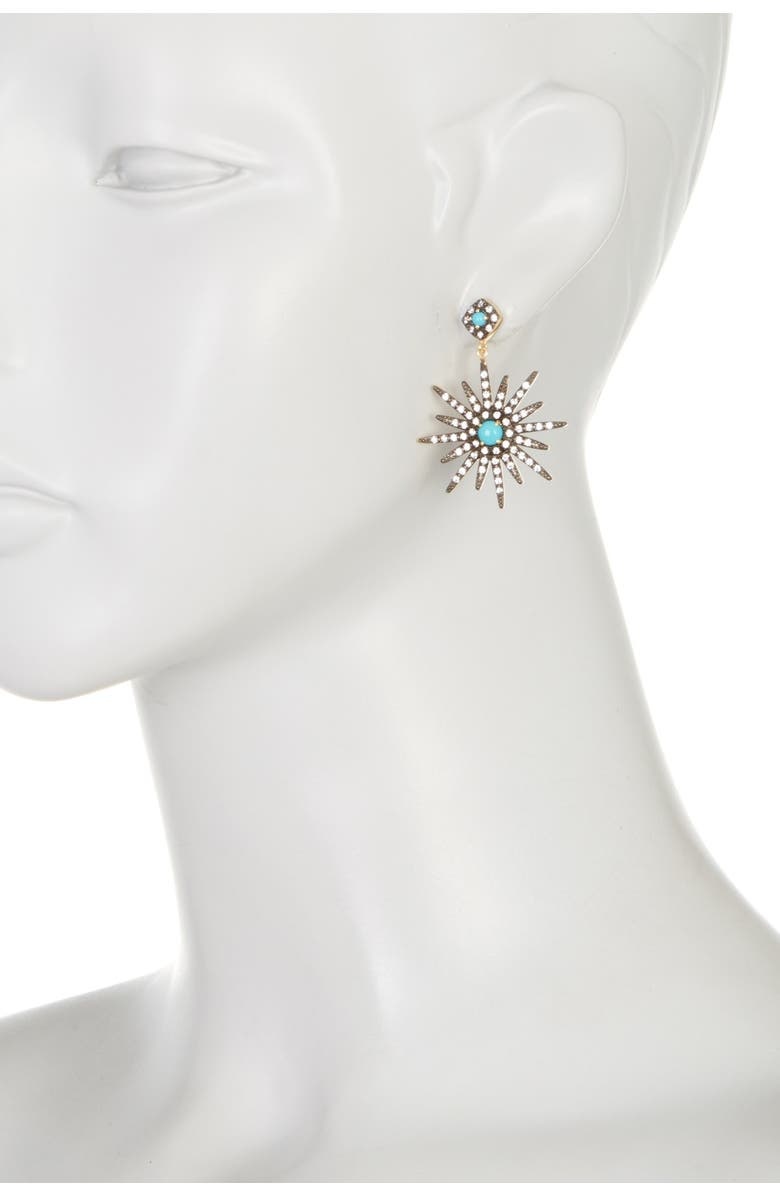 14K Yellow Gold Plated Turquoise & Crystal Accented Starburst Earrings