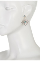 14K Yellow Gold Plated Turquoise & Crystal Accented Starburst Earrings
