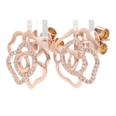 18K Rose Gold Pave Cubic Zirconia Open Flower Stud Earrings