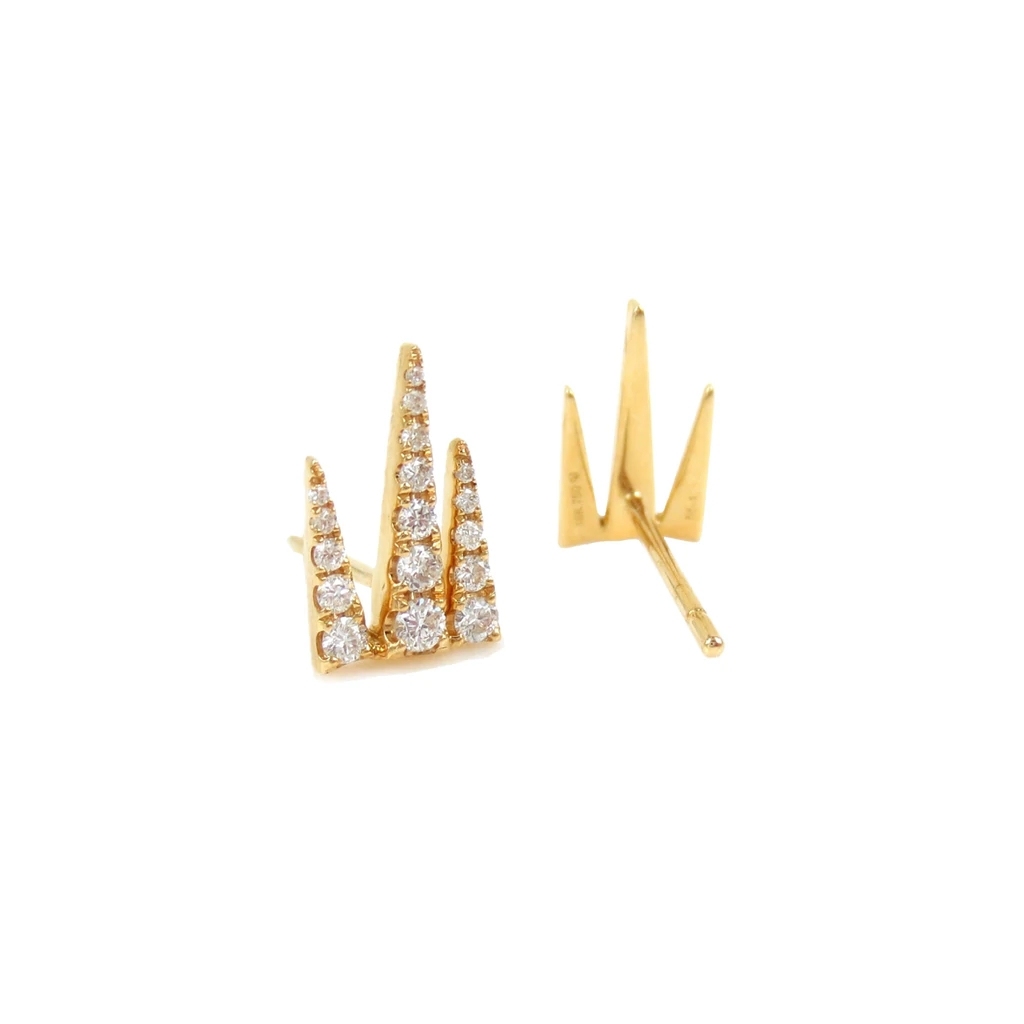 18K Yellow Gold Diamond Pave 3-spikes Stud Earrings