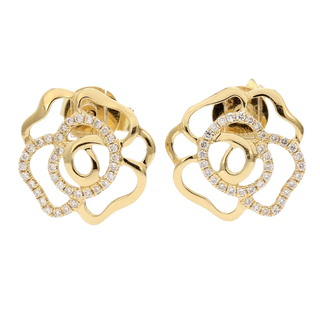 18K Rose Gold Pave Cubic Zirconia Open Flower Stud Earrings