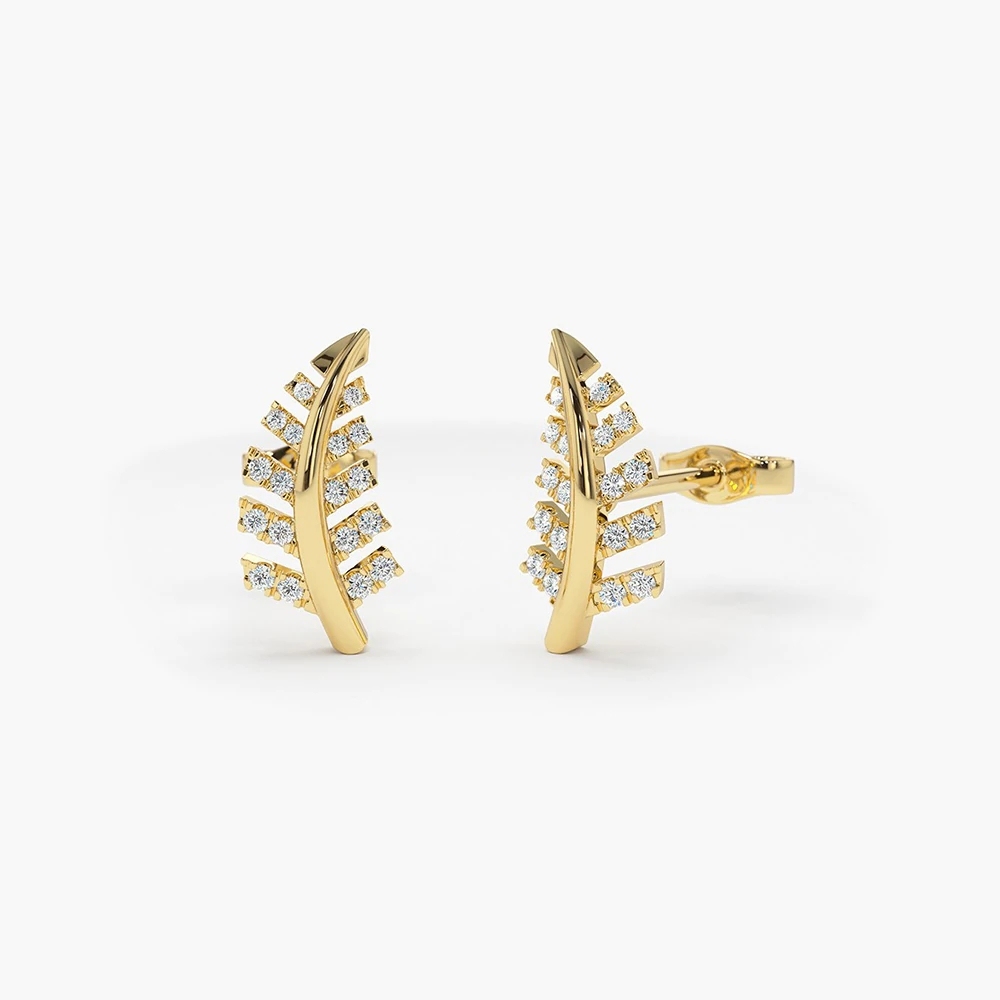 14K Gold Cubic Zirconia Leaf Earrings in 925 Sterling Silver