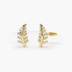 14K Gold Cubic Zirconia Leaf Earrings in 925 Sterling Silver