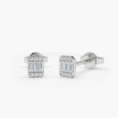 14K Tiny Baguette Cubic Zirconia Stud Earrings for Girl