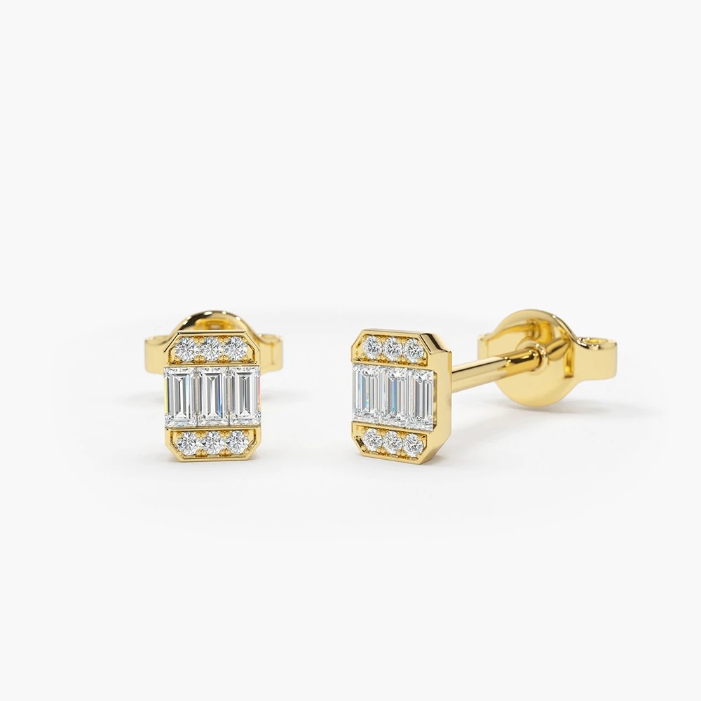 14K Tiny Baguette Cubic Zirconia Stud Earrings for Girl
