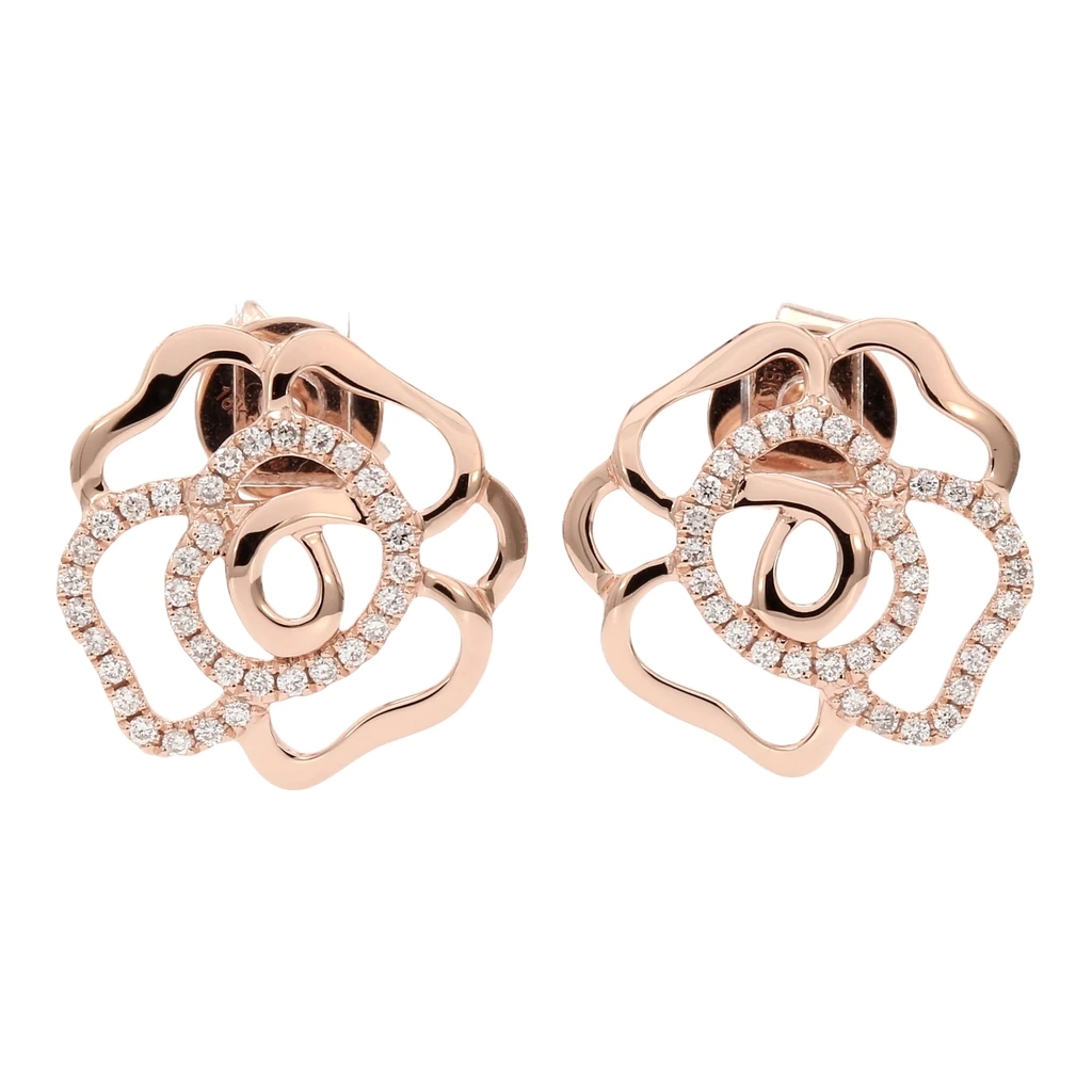 18K Rose Gold Pave Cubic Zirconia Open Flower Stud Earrings