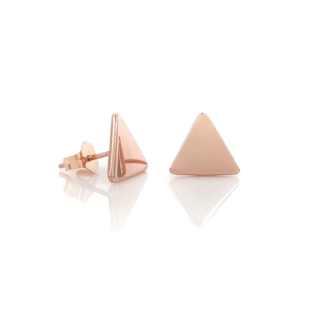 Landou Jewelry 14K Yellow Gold Triangle Stud Earrings