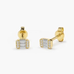 14K Tiny Baguette Cubic Zirconia Stud Earrings for Girl