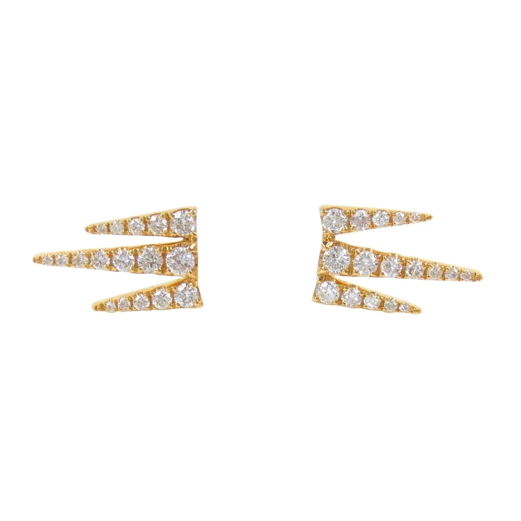 18K Yellow Gold Diamond Pave 3-spikes Stud Earrings