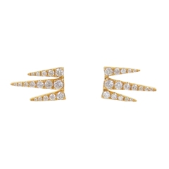 18K Yellow Gold Diamond Pave 3-spikes Stud Earrings