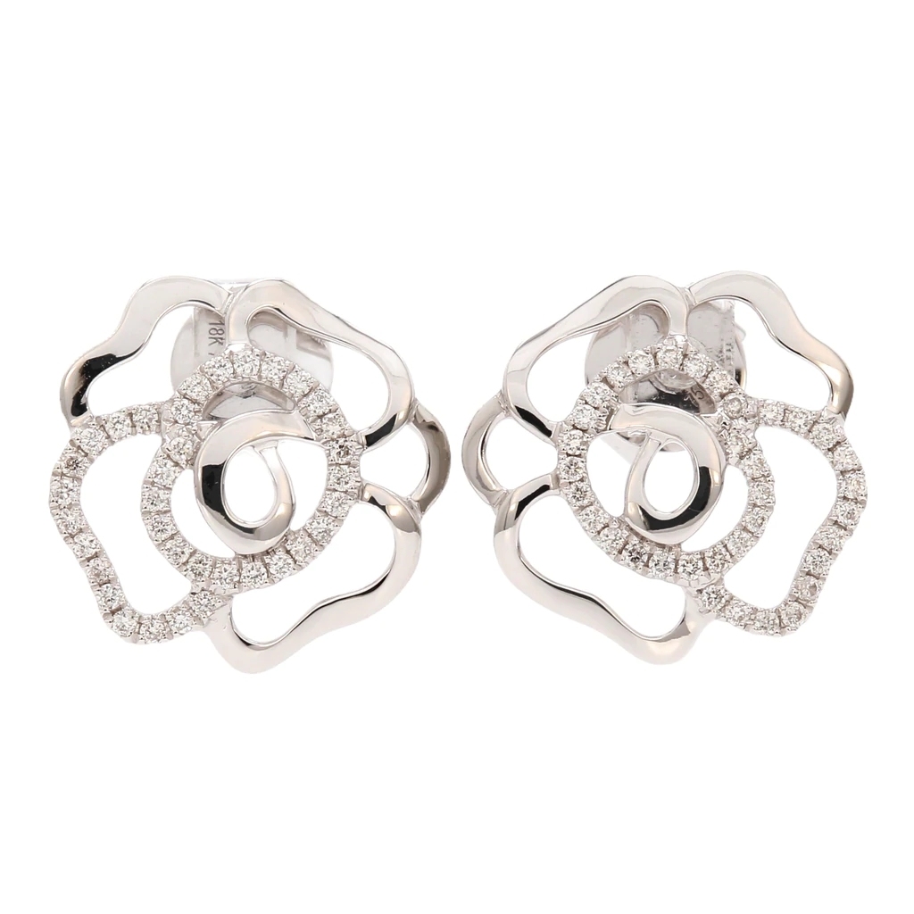 18K Rose Gold Pave Cubic Zirconia Open Flower Stud Earrings