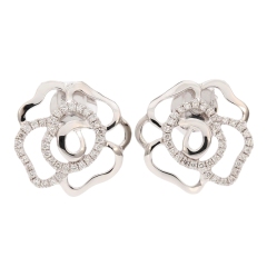 18K Rose Gold Pave Cubic Zirconia Open Flower Stud Earrings