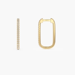 Landou Jewelry 14K Paperclip Cubic Zirconia Hoop Earrings