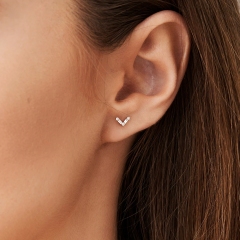 14K Minimal Baguette and Round Cubic Zirconia Earrings