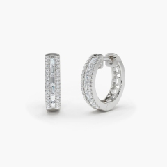14K Pave Diamond and Baguette Hoop Earrings