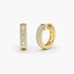 14K Pave Diamond and Baguette Hoop Earrings