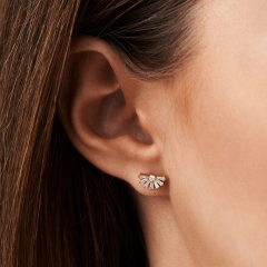 14K Half Round Tapered Baguette Cubic Studs Earrings