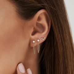 14K Minimal Baguette and Round Cubic Zirconia Earrings