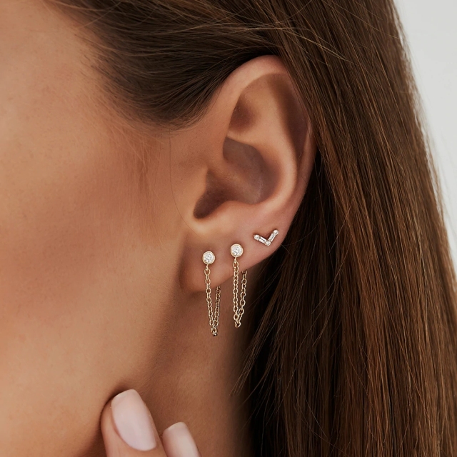 14K Minimal Baguette and Round Cubic Zirconia Earrings