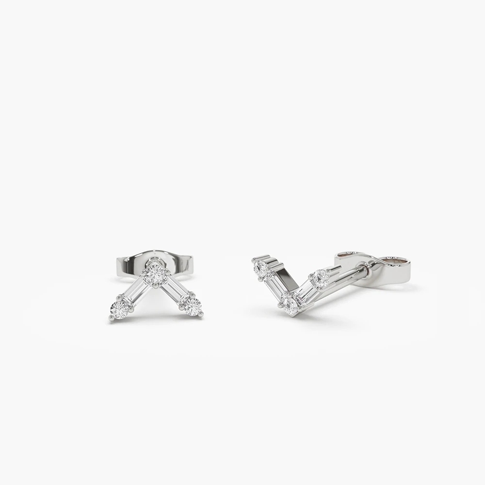 14K Minimal Baguette and Round Cubic Zirconia Earrings