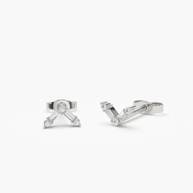 14K Minimal Baguette and Round Cubic Zirconia Earrings
