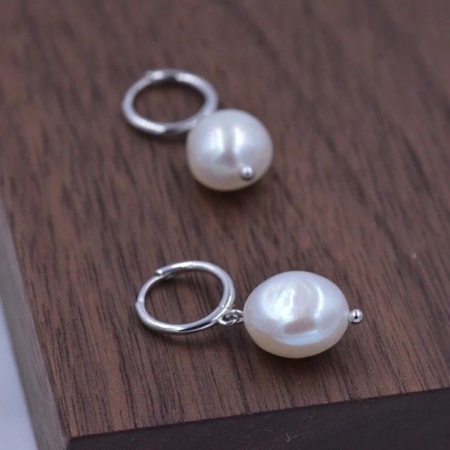 Sterling Silver Baroque Pearl Huggie Hoop Earrings, Drop Earrings with 18ct Gold Plate, Genuine Freshwater Pearls, Irregular Pearls