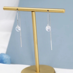 CZ Dot Threader Earrings in Sterling Silver, Minimalist Ear Threaders, Sparkly Crystal Threaders