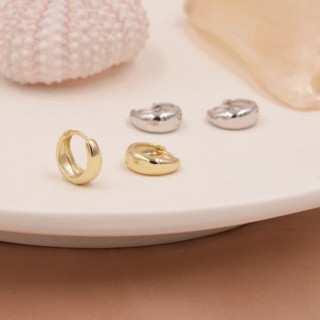 Mini Chunky Hoop Earrings in Sterling Silver, Chubby Hoop Earrings, Chunky Hoop Earrings, Silver or Gold