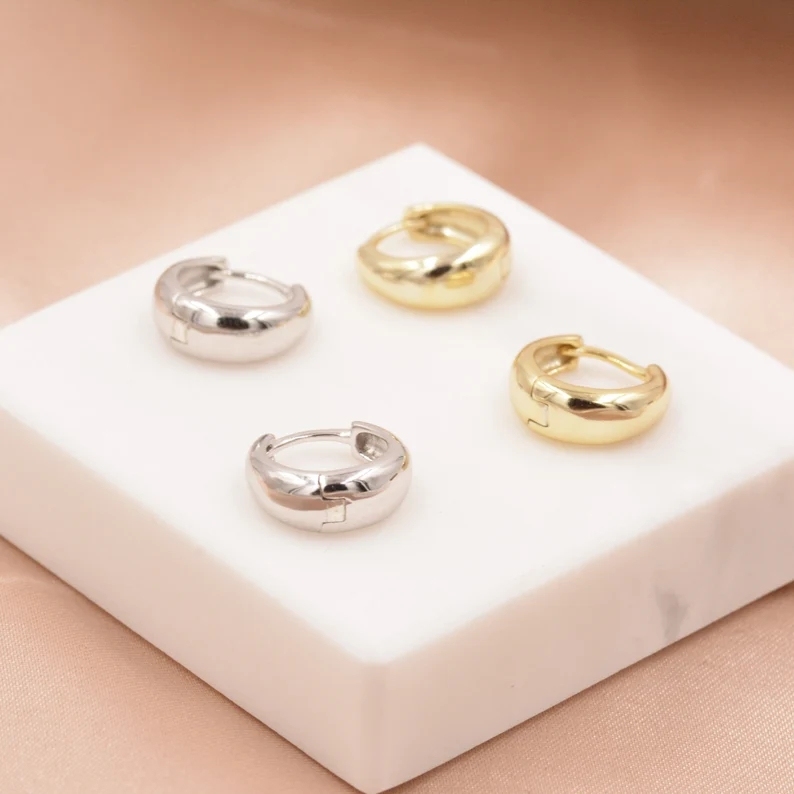 Mini Chunky Hoop Earrings in Sterling Silver, Chubby Hoop Earrings, Chunky Hoop Earrings, Silver or Gold