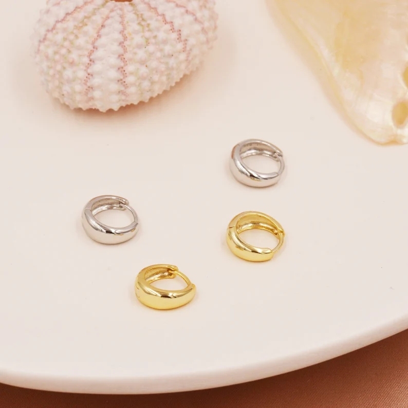 Mini Chunky Hoop Earrings in Sterling Silver, Chubby Hoop Earrings, Chunky Hoop Earrings, Silver or Gold