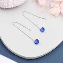 Sapphire Blue CZ Dot Threader Earrings in Sterling Silver, Minimalist Ear Threader, September Birthstone