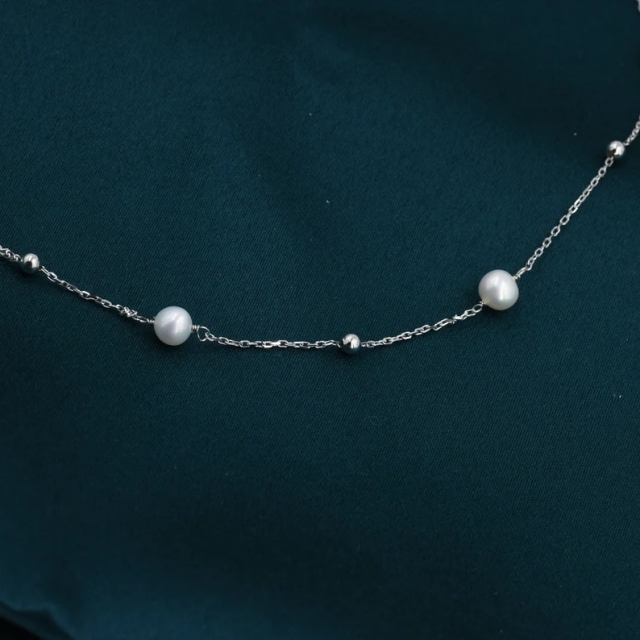Genuine Pearl Choker Necklace in Sterling Silver, Silver or Gold, Genuine Freshwater Pearls, Natural Keshi Pearl Necklace, Satellite Beaded